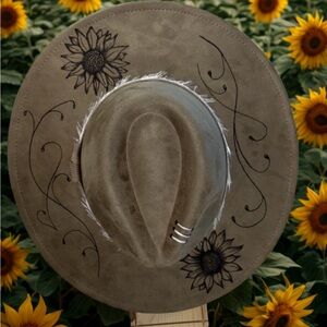 Embroidered Sunflower Suede(ish) Hat